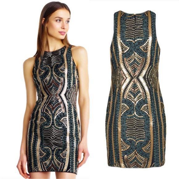 AIDAN MATTOX Metallic Sequined Clubwear Dress - Picture 1 of 9